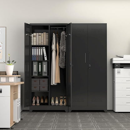 Metal Locking Cabinet, 72.8" Tall Storage Cabinet for Broom, Garage Storage Cabinet with Doors and Shelves, Heavy Duty Tool Cabinet for Home Office, School, Basement,Gym