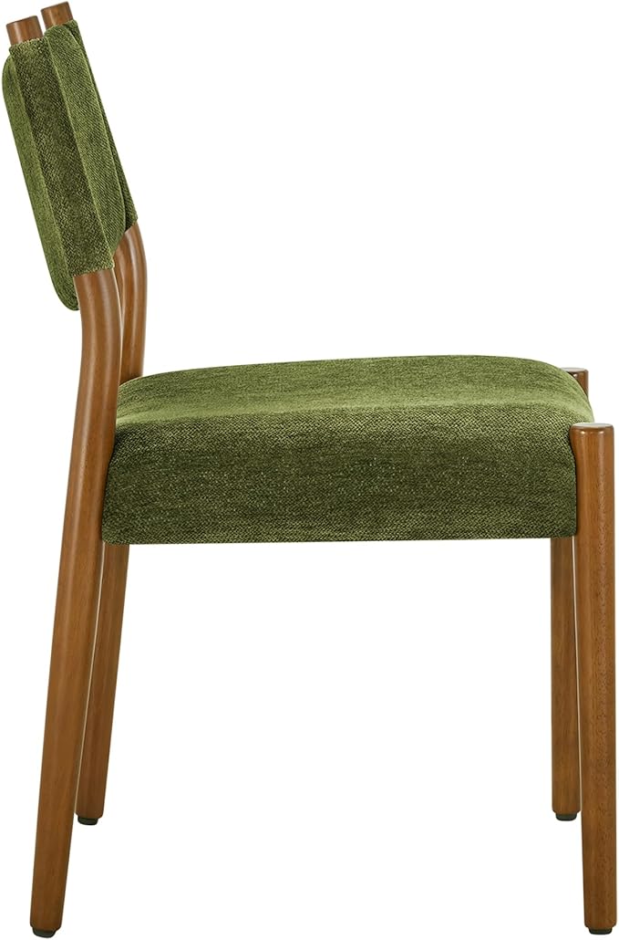 KISLOT Upholstered Dining Chairs Set of 2, Solid Wood Armless Kitchen Chairs with Soft Polyester Fabric, 18.9" Seat Height, Modern Dining Room Seating, 300 lbs Capacity, Green