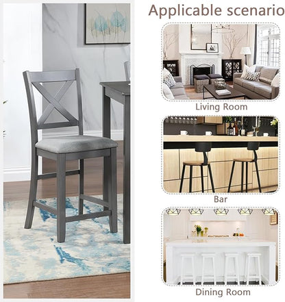 Set of 4 Dining Chairs, Wooden Kitchen Chairs with Padded Cushion, Upholstered Stools for Kitchen Island, Dining Room, Living Room, Easy Assembly (Gray - X-Shaped backrest)