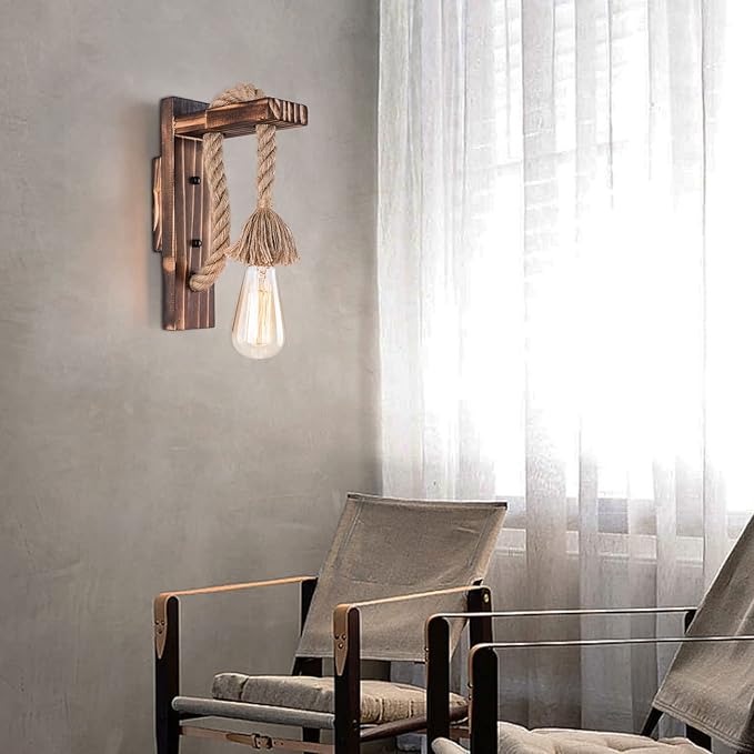 11.4" Height Wall Lamp Wood Wall Sconce Lighting Fixture Farmhouse Wall Lights Rustic Wall Mount Lamp with Wood Shelf Bracket Porch Lights Indoor Lighting for Bedroom, Living Room, Porch