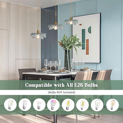 Mid Century 3-Light Pendant Chandelier – Dark Green Glass Shades & Gold Brass, Vintage Hanging Light for Dining Room, Kitchen Island, Farmhouse Living Room