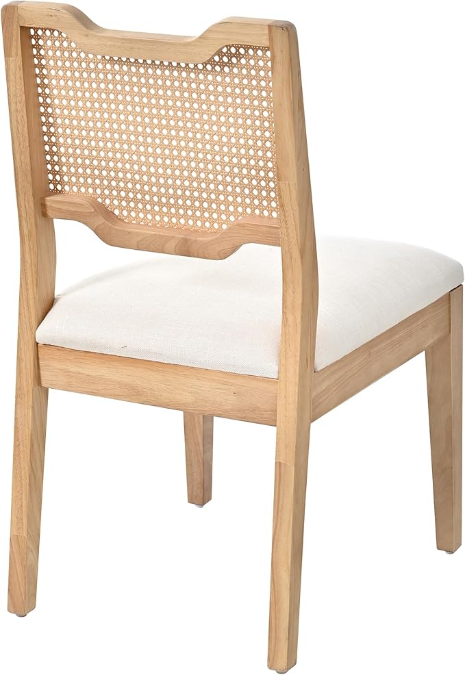 Christopher Knight Home 28" Farmhouse Barstools Set of 2, Upholstered Armless Counter Stools with Natural Rattan Backrest, Solid Rubber Wood Dining Chairs for Kitchen Island Dining Room, Walnut+Beige