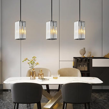 Modern Pendant Light Black Rectangle Pendant Lighting Mini Crystal Chandeliers Adjustable Pendant Light Fixture for Kitchen Island Dinning Room Living Room Corridor Bedroom(Black 2-Pack)