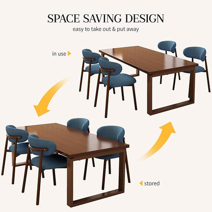 Kitchen Dining Chairs Set of 4 Modern Soft Linen Farmhouse Dining Room Chair with Metal Legs, Blue/Walnut