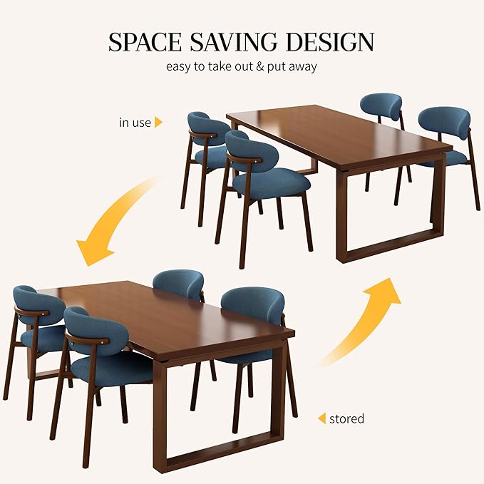 Kitchen Dining Chairs Set of 2 Modern Soft Linen Farmhouse Dining Room Chair, Blue/Walnut