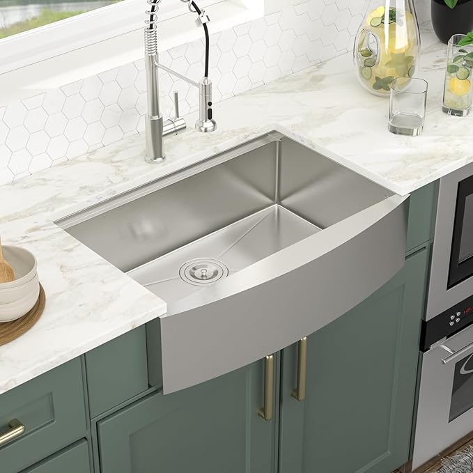 Logmey 30 In Farmhouse Sink, 30x21 Stainless Steel Flat Apron Front Kitchen Sink Workstation, Undermount 16 Gauge Single Bowl Farm Sinks for Kitchen
