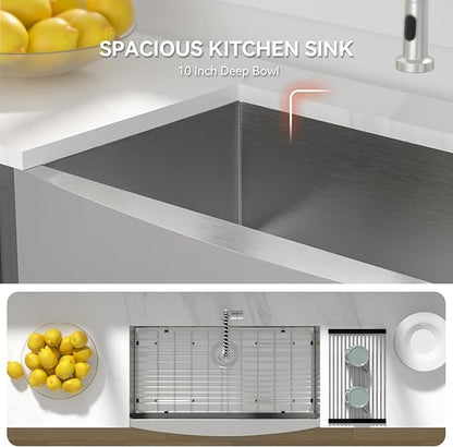 Lordear 36 Inch Farmhouse Kitchen Sink Stainless Steel Apron Front Farm Sink 16 Gauge Single Bowl Handmade Kitchen Basin with Accessories
