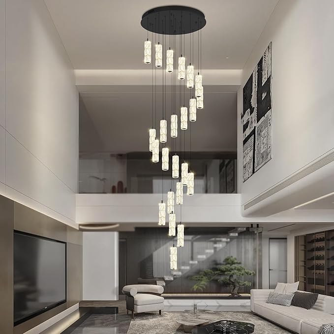 ykolupty Modern Crystal Chandelier 24-Lights Black Chandelier Lighting Fixture High Ceiling Chandelier Suitable for Living Room Staircase Villa