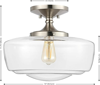 JONATHAN Y 14" Nickel Modern Farmhouse LED Flush Mount Light Fixture, Clear Glass Shade, Rustic Industrial Schoolhouse Lamp for Kitchen Hallway Bedroom (JYL7517D)