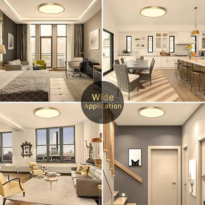 15.7Inch LED Flush Mount Ceiling Light Fixture , 32W(320W Equivalent), 3800LM, 3000K Warm White, IP40, Flat Modern LED Ceiling Lights for Bedrooms, Living Rooms, Bathrooms, Stairwells, etc.(Gold)