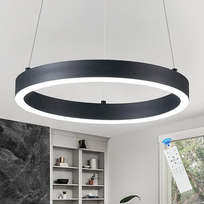 12in LED Ring Chandelier Black Modern Dimmable Pendant Light Height Adjustable Circular Hanging Ceiling Fixture for Kitchen Island Dining Table Entryway Sink