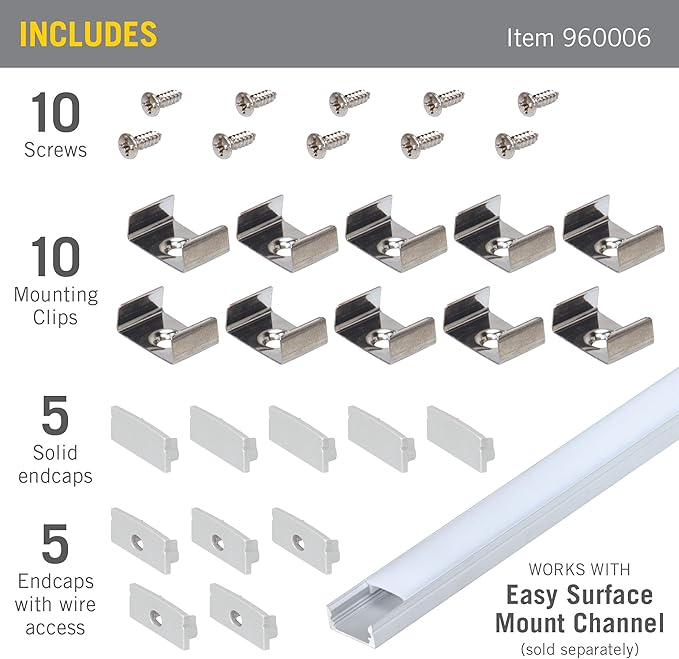 Armacost Lighting Accessory Packs for LED Tape Light Mounting Channels, Easy Surface Mount, Grey 960006