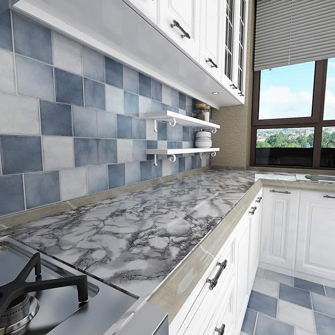 Livelynine 15.8x197 Marble Wallpaper Peel and Stick Countertops Waterproof Kitchen Counter top Vinyl Wrap Marble Contact Paper for Cabinets Drawers Self Adhesive Bathroom Wall Paper Sticky Covering
