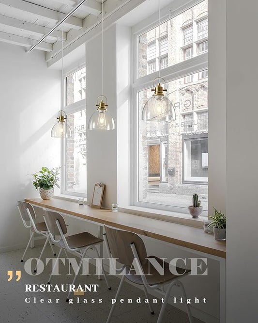 Glass Pendant Lights Kitchen Island, 7.5 inch Gold Glass Pendant Lights 1-Pack, Modern Pendant Light with Clear Glass Shade, Farmhouse Kitchen Pendant Light for Dining Rooms, Kitchen Island