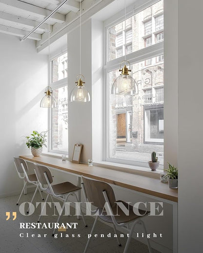 Gold Pendant Lights Kitchen Island 2 Pack, 7.5 inch Farmhouse Glass Pendant Lights, Vintage Gold Glass Pendant Light, Island Pendant Lights for Dining Rooms, Living Room, Bar