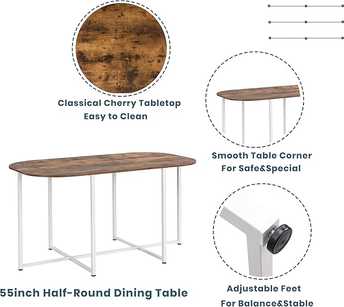 RuiSiSi Modern Dining Table Set for 6 Kitchen Table Set with 6 Dining Chairs and Faux Marble Tabletop for Kitchen, Dining Room, Small Space, Cherry+White