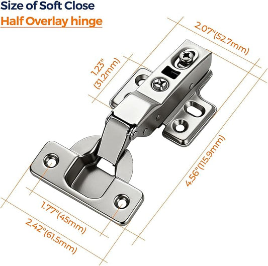 Ravinte 20 Pack (10 Pairs) European Kitchen Cabinet Hinges - Soft Close Half Overlay Door Hinges, Heavy-Duty Frameless Adjustable Concealed Cup Hinge