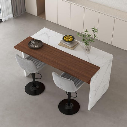 63" Kitchen Island Set with 2 Gray Bar Stools White Marble Look, LED Lighting Grill for Dining Room, Open Concept Spaces, Lounge(2 Gray Bar Stools)