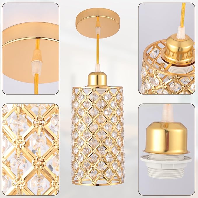Modern Mini Crystal Pendant Light, Adjustable Gold Chandelier Flush Mount Ceiling Fixture for Kitchen Island, Dining Room, Bedroom, Hallway – E26/E27 Base