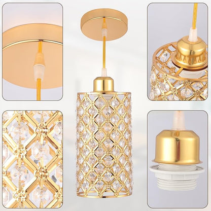 Modern Mini Crystal Pendant Light, Adjustable Gold Chandelier Flush Mount Ceiling Fixture for Kitchen Island, Dining Room, Bedroom, Hallway – E26/E27 Base