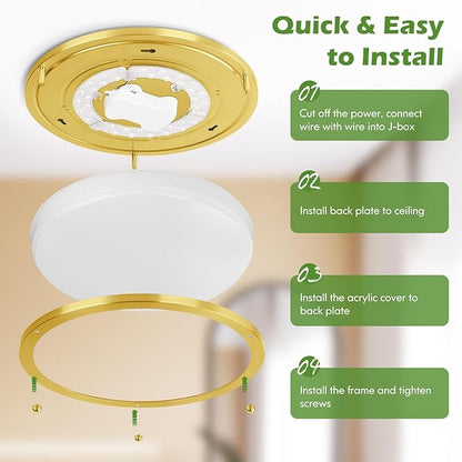 GoBright 36W LED Ceiling Lights for Bedroom Kitchen, 12 Inch 3600lm Super Bright Dimmable Gold Flush Mount Light Fixtures, 2700K/3000K/4000K/5000K/6500K Adjustable Modern Lamps for Hallway