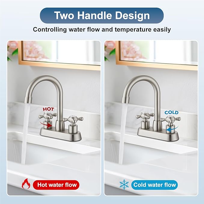 4 Inch Centerset Bathroom Faucets Double Cross Handle Bathroom Sink Faucet Deck Mounted Vintage RV Farmhouse Vanity Basin Mixer Tap with Pop up Drain,Brushed Nickel