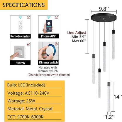 Modern Crystal Chandelier for Dining Room LED Dimmable Pendant Lights Kitchen Island Lighting Ceiling Hanging
