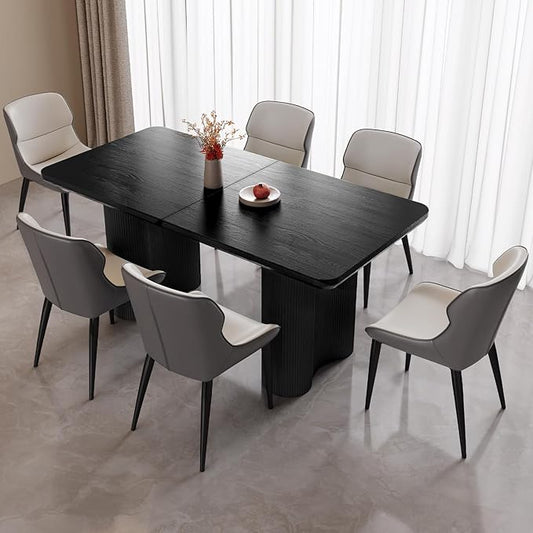 Miuuod 63" 7-Piece Kitchen & Dining Set,Modern Table & 6 Chair Set for Home,Apartment,Elegant Dining Chairs with Padded Seats & Backrests,Stable Frame Rectangular Table,Black