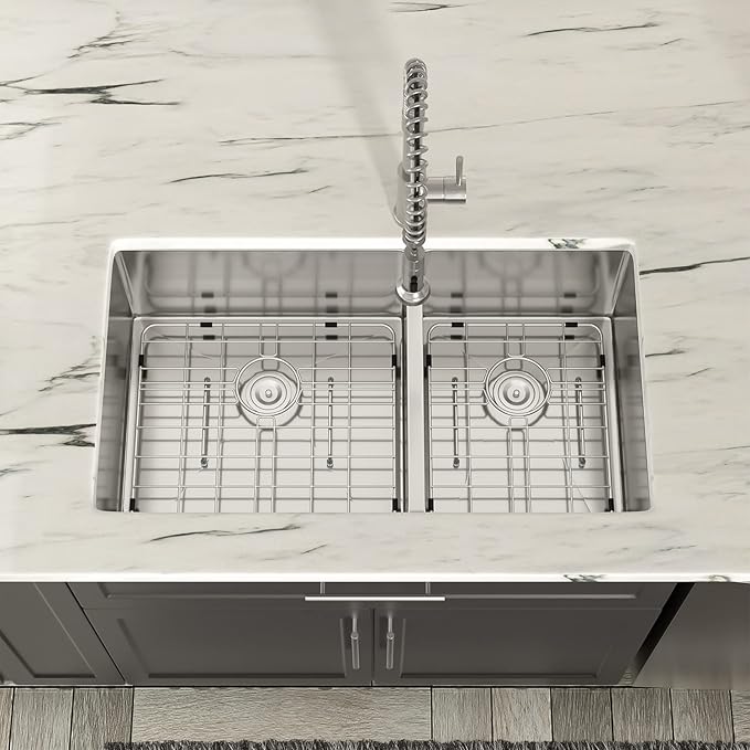 Dcolora 36" Extra Large Double Bowl Kitchen Sink Undermount 60/40 Split 16 Gauge 304 Stainless Steel Double Sinks, Round Corner 36"x19"x10" DC-U7741