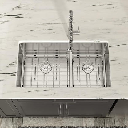 Dcolora 36" Extra Large Double Bowl Kitchen Sink Undermount 60/40 Split 16 Gauge 304 Stainless Steel Double Sinks, Round Corner 36"x19"x10" DC-U7741