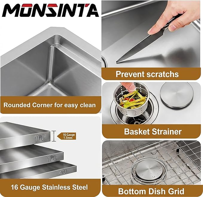 Undermount Bar Sink, 16 Gauges 304S Stainless Steel Workstation Sinks with Accessories, 13" x 15" x 10" Small Kitchen Sink for RV,Outdoor,Kitchen,Bathroom and Wetbar