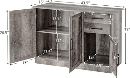 Giantex Buffet Server Sideboard Storage Cabinet Console Table Utensils Organizer Kitchen Dining Room Furniture, Entryway Cupboard with 2-Door Cabinet and 2 Drawers (Weathered Oak)