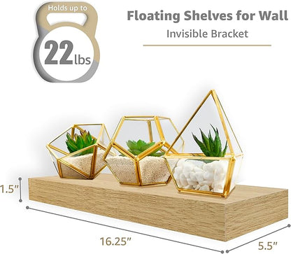 Sorbus Floating Shelves for Wall – 16 Inch Floating Shelf for Kitchen, Bedroom, Living Room, Bathroom, Home & Wall Decor - Mounted Bathroom Shelves with Invisible Brackets (Maple Wood, 5 Pack)