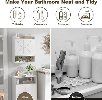 EasyCom 22" W x 26" H Bathroom Wall Cabinet, Farmhouse Medicine Cabinet with Adjustable Shelves and 2 Barn Doors, Over The Toilet Storage Cabinet for Bathroom,Kitchen,Living Room,White