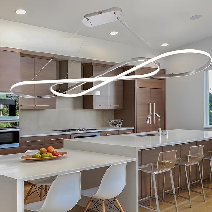 Large Led Chandeliers for Dining Room 59.06in Big Pendant Light for Kitchen Island Dimmable with Remote Ceiling Hanging Pendant Light Height Adjustable for Living Room