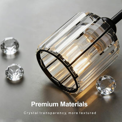 Modern Dining Room Light Fixture Over Table, Crystal Pendant Lights Kitchen Island, Chandeliers for Dining Room Kitchen Light Fixtures (E26) 4-Light Black