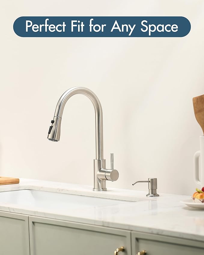 GIMILI Kitchen Faucet with Soap Dispenser Single Hole Kitchen Sink Faucet with Pull Down Sprayer Suitable for Farmhouses RV Laundry Room Outdoor and Campers Brushed Nickel