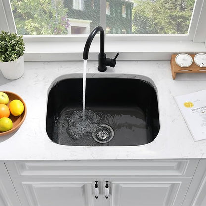 23 Inch Black Undermount Bar Sink-Bokaiya 23x18 Black Stainless Steel Undermount Kitchen Sink Wet Bar Prep Outdoor Sink 16 Gauge Single Bowl Kitchen Sink with Dish Grid