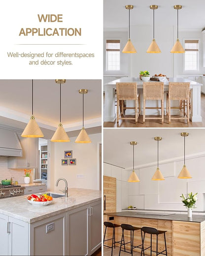 2 Pack Pendant Lights Kitchen Island, 8.3” Small Wood Pendant Light, Adjustable Height Hanging Light Fixtures, Kitchen Island Lights for Dining Room, Bedroom, Hallway, Bar (Natural Wood)