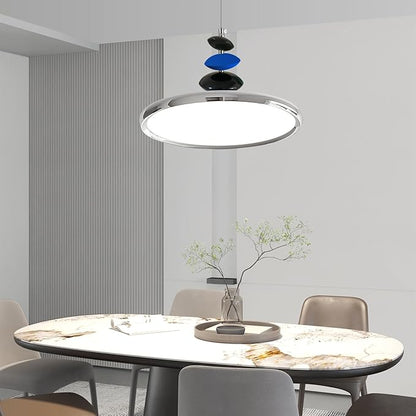 Mikeru Modern Pendant Lights, 15.8" Chrome Pendant Lighting Fixture with Remote Control Dimmable 3 Color Mode & Brightness Mid Century Island Light Fixture for Dining Room,Kitchen,Living Room