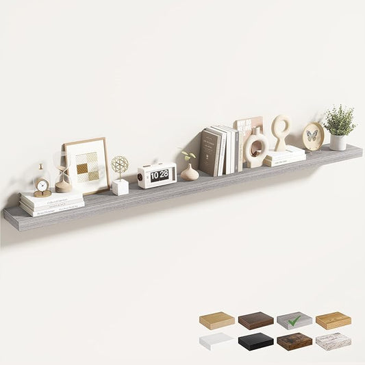 Acovy 72 Inch Floating Shelves for Wall 1 Pack, 72" Wall Shelves for Books, Storage, Decor, Wall Mounted Floating Shelf with Invisible Brackets for Kitchen, Living Room, Gray