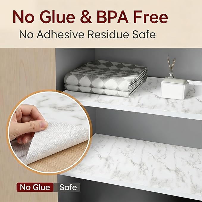 Coavas Shelf and Drawer Liner, Non Slip Extra Grip Non Adhesive Waterproof Thickened Cabinet Mat, Easy Cut for Kitchen Pantry Bathroom Dresser Cupboard (Marble, 17.5IN x 10FT)