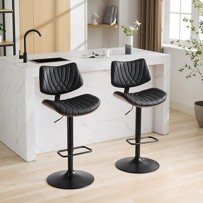 Modern Mid Century Adjustable Counter Height Leather Upholstered 360°Swivel Bar Chairs for Kitchen Island/Dining Room/Cafe, 2 Chair,for Living Room