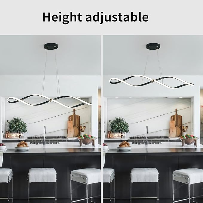 39 Inch Modern LED Pendant Light, Remote Control Dimmable Adjustable Height, DIY Kitchen Island Lighting & Dining Room Chandelier, Energy Saving Matte Black Linear Chandelier
