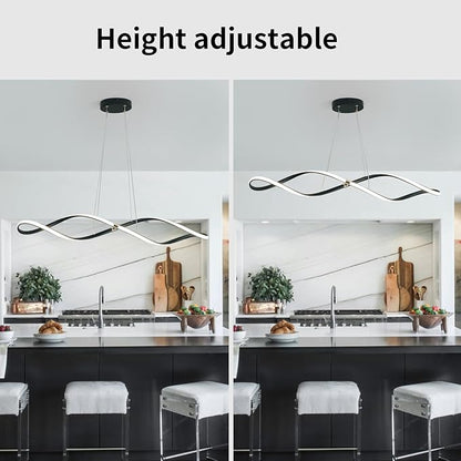 39 Inch Modern LED Pendant Light, Remote Control Dimmable Adjustable Height, DIY Kitchen Island Lighting & Dining Room Chandelier, Energy Saving Matte Black Linear Chandelier