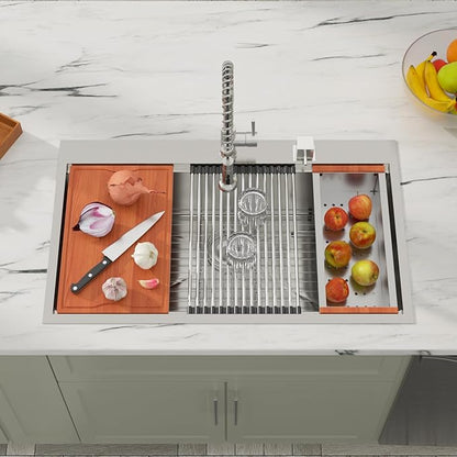 Dcolora 36 Kitchen Sink Drop In Extra Large Kitchen Sink with Ledge Workstation 16 Gauge Stainless Steeel Topmount Sinks Single Bowl, Round Corner, 36"x22"x10" DC-T7759