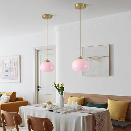 KCO Lighting Pink Globe Pendant Light Mid Century Modern Small Glass Pendant Lighting Brass Gold Chandelier Nordic Girl Room Kitchen Island