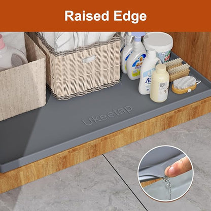 ukeetap Extra Thick Silicone Mat Waterproof with Raised Edge 22" x 19", Under Sink Mat for Kitchen & Bathroom, Kitchen Cabinet Liner, Multi-Purpose for Storage & Protection, Gray