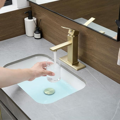 Brushed Gold Bathroom Faucet YXOCVIR Single Hole with Pop-Up Drain Single Handle Bathroom Faucet Suitable for Vanity Sinks, RV, Farmhouses, Suitable for 1 or 3-Hole Installation(Brushed Gold)