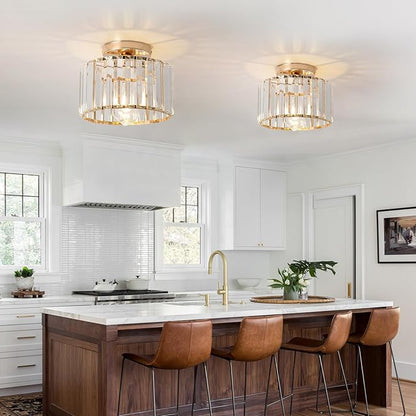 9 Inch Gold Crystal Ceiling Light Fixture - Modern Semi-Flush Mount Chandelier with Premium Crystals for Entryway, Dining Room, Bedroom, Kitchen